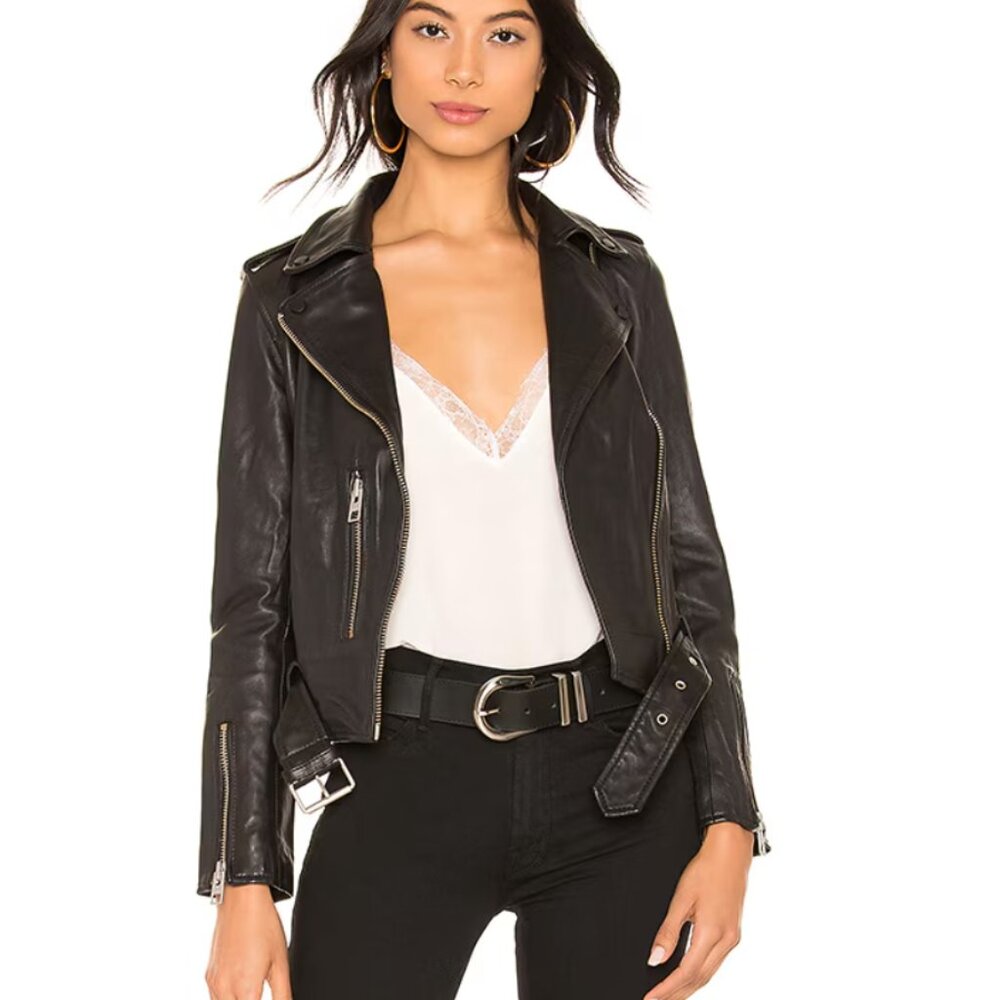 All Saints Women’s SOFT Leather BALFERN BIKER Jacket Moto Motorcycle S 6/38